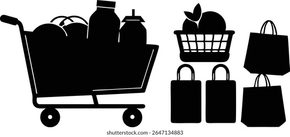 grocery shopping silhouette bundle 10 bags car.