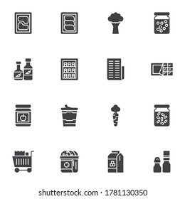 Grocery shopping vector icons set, modern solid symbol collection, filled style pictogram pack. Signs, logo illustration. Set includes icons as meat, vegetables, condiment spices, dessert and sweets