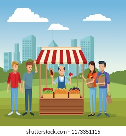 Grocery stand and people