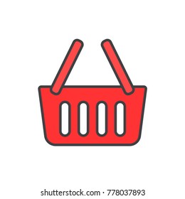 Grocery store bag, supermarket basket flat line colored icon.