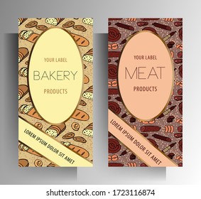 Grocery store banner template set. The color pattern is drawn by hand. Vector 10 EPS.