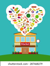 Grocery store with big collection of different food