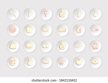 Grocery store buttons icons set. Vector isolated illustration.