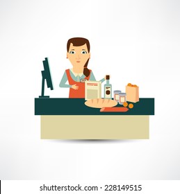 grocery store cashier at work