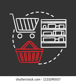 Grocery store chalk concept icon. Choosing ingredients idea. Doing purchases. Shopping. Vector isolated chalkboard illustration