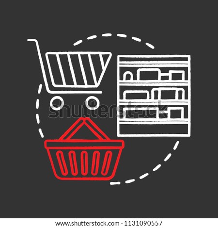 Grocery store chalk concept icon. Choosing ingredients idea. Doing purchases. Shopping. Vector isolated chalkboard illustration