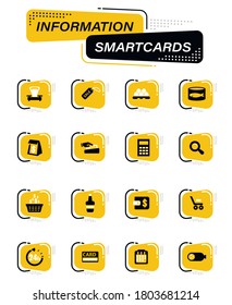 Grocery store color vector icons on information smart cards for user interface design