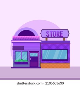 Grocery store concept Storefront Flat Design E-Commerce. shop or market store front vector flat illustration on city space background.