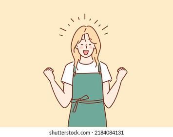 Grocery store employees, small business and coffee shops concept. Excited cheerful. Hand drawn style vector design illustrations.