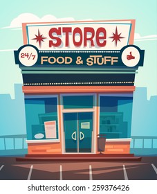 Grocery store facade. Vector illustration.