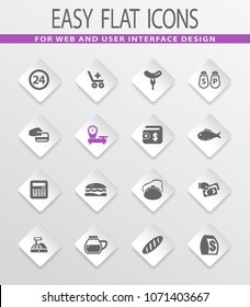 Grocery store flat icons for user interface design