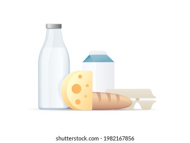 Grocery store food concept. Colored vector illustration. Isolated on white background. 