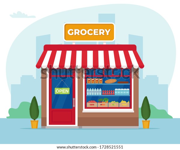 Grocery Store Front Commercial Property Market Stock Vector (Royalty ...