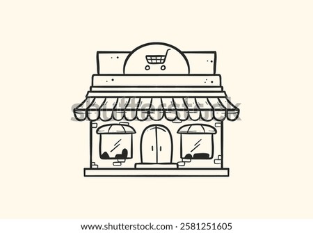 Grocery store front hand drawing doodle illustration