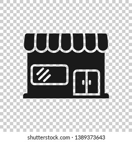 Grocery store icon in transparent style. Shop building vector illustration on isolated background. Market boutique business concept.