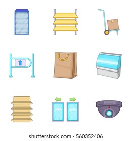 Grocery store icons set. Cartoon illustration of 9 grocery store vector icons for web