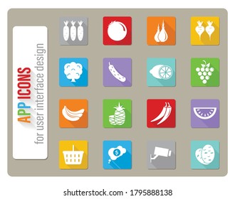 grocery store icons set in flat design with long shadow