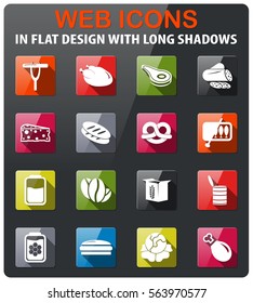 grocery store icons set in flat design with long shadow