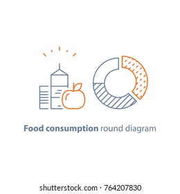 Grocery store infographics, food and drink consumption, retail business report, vector line icon, thin stroke