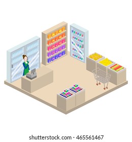Grocery store isometric 3d vector illustration
