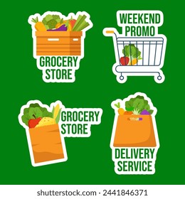 Grocery Store Label Flat Cartoon Hand Drawn Templates Background Illustration