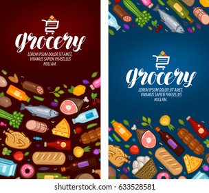 Grocery Store, Label. Food, Supermarket Banner. Vector Illustration