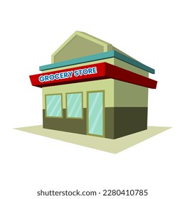 Grocery store, market or supermarket in flat style. Isolated on white background. Vector illustration graphic.