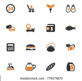 Grocery store orange vector icons for user interface design