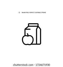 Grocery store products, milk and apple simple line icon vector illustration. Editable stroke. 48x48 Pixel Perfect. 