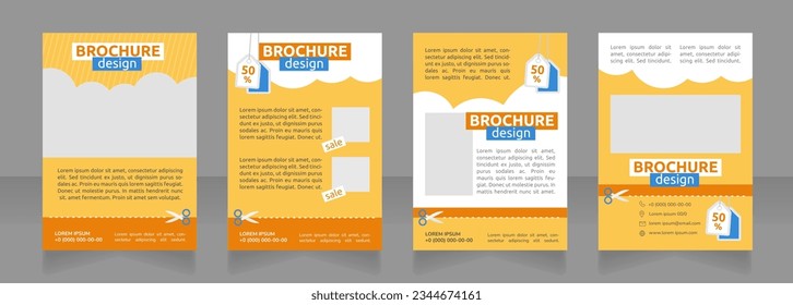 Grocery store promo with coupon clipping blank brochure design. Template set with copy space for text. Premade corporate reports collection. Editable 4 paper pages. Ubuntu Bold, Regular fonts used