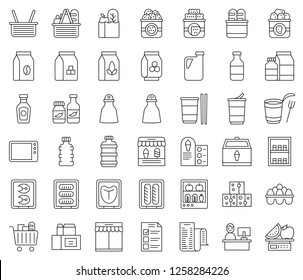 Grocery store related vector icon set, line design