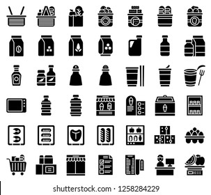 Grocery store related vector icon set, solid design