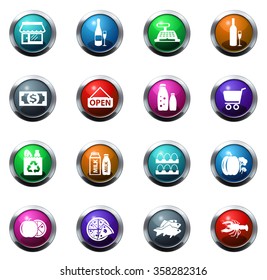 Grocery store round glossy web icon set
