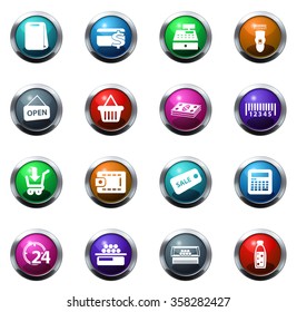 Grocery store round glossy web icon set