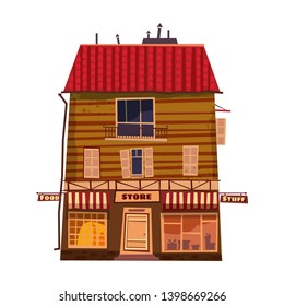 Grocery store, shop facade, building. Vector illustration for local market store house design. Cartoon style, isolated, vector