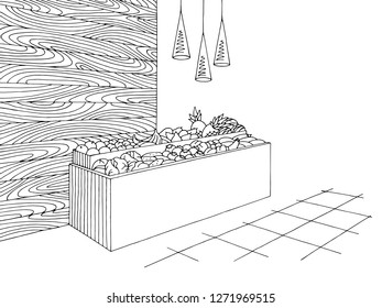 Grocery store shop interior black white graphic sketch illustration vector