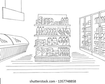 Supermarket Black White Sketch Simple Drawing Stock Illustration 639485272   Shutterstock