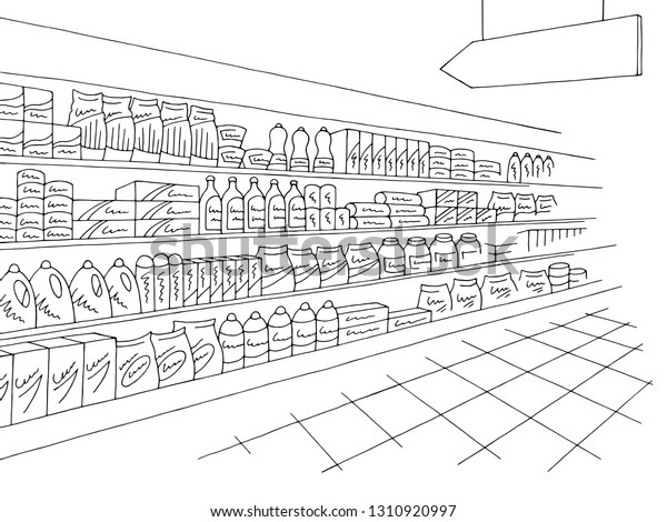 食料品店の店内の黒い白いグラフィックススケッチイラストベクター画像 のベクター画像素材 ロイヤリティフリー