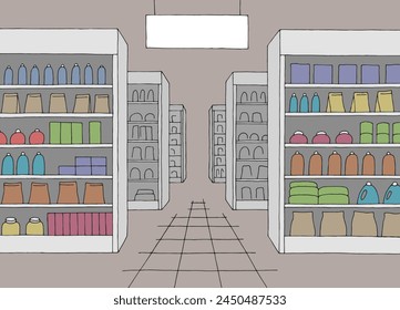 Grocery store shop interior color graphic sketch illustration vector 