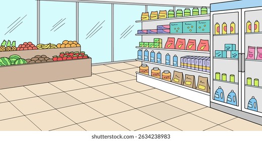 Grocery store shop interior color graphic sketch illustration vector 