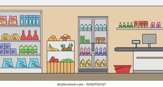 Grocery store shop interior color graphic sketch illustration vector 