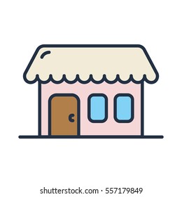 Grocery Store Shop Supermarket Building Front View Minimal Colorful Flat Line Stroke Icon Pictogram Symbol Illustration
