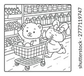 Grocery Store Shopping with Bear and Bunny | Everyday Life Coloring Page