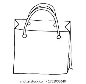 grocery store shopping paper bag, doodle style vector element, black outline