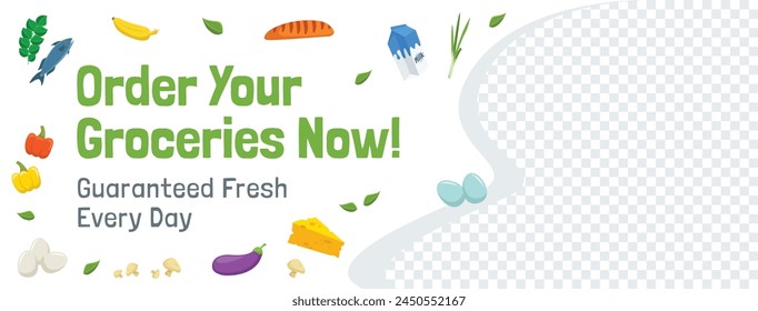 Grocery store. Supermarket template. Groceries, Shopping, Supermarket, Fresh food, delivery, Ordering, Sale. vector illustration for poster, banner, flyer, advertising, promo, commercial, promotion.