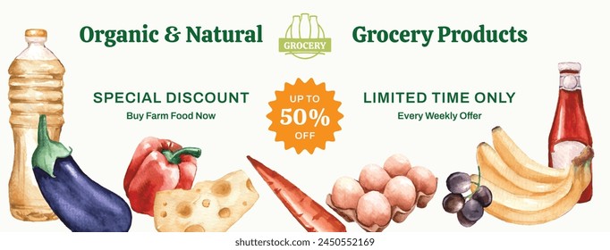 Grocery store. Supermarket template. Groceries, Shopping, Supermarket, Fresh food, delivery, Ordering, Sale. vector illustration for poster, banner, flyer, advertising, promo, commercial, promotion.