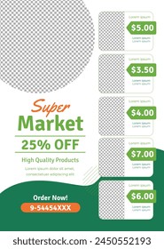 Grocery store. Supermarket template. Groceries, Shopping, Supermarket, Fresh food, delivery, Ordering, Sale. vector illustration for poster, banner, flyer, advertising, promo, commercial, promotion.