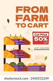 Grocery store. Supermarket template. Groceries, Shopping, Supermarket, Fresh food, delivery, Ordering, Sale. vector illustration for poster, banner, flyer, advertising, promo, commercial, promotion.