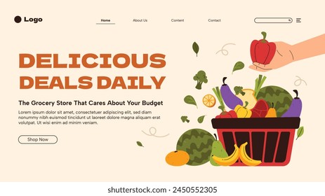 Grocery store. Supermarket template. Groceries, Shopping, Supermarket, Fresh food, delivery, Ordering, Sale. vector illustration for poster, banner, flyer, advertising, promo, commercial, promotion.