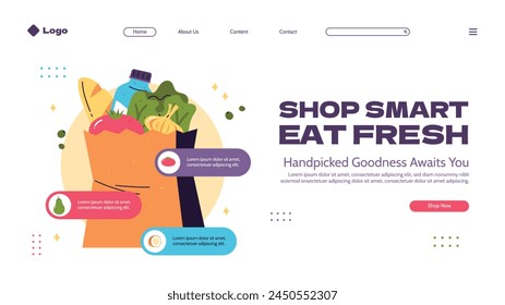 Grocery store. Supermarket template. Groceries, Shopping, Supermarket, Fresh food, delivery, Ordering, Sale. vector illustration for poster, banner, flyer, advertising, promo, commercial, promotion.